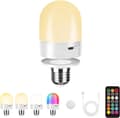 Miniatyrbillede 1 af 7: OBOSOE USB-opladet RGB LED-lys med fjernbetjening – E27 Smart pære, 12 farver + dæmpbar (800 lumen), 3-timers timer, genopladeligt natlys