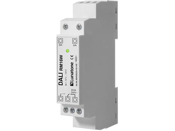 DALI relæ modul med 16 ampere skiftekontakt. Til on/off styring af lyskilder eller 230V el-apparater. Monteres på DIN-skinne.