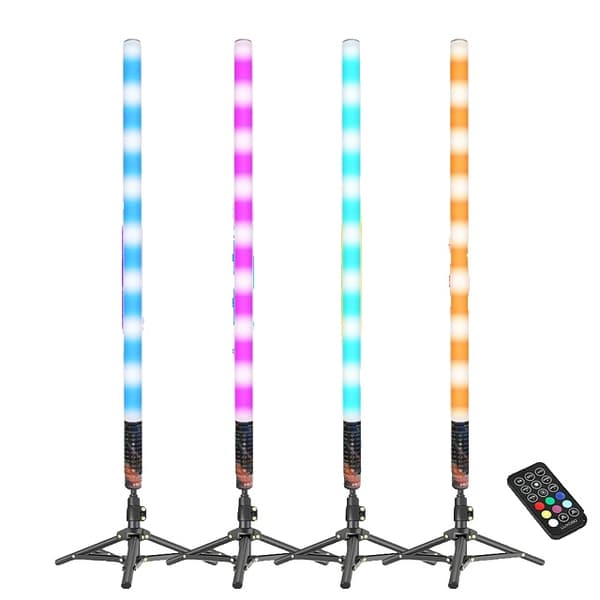 LED RGB Stemningslys, Justerbar Højde, Multifarvet Belysning, 4 stk stemningslys