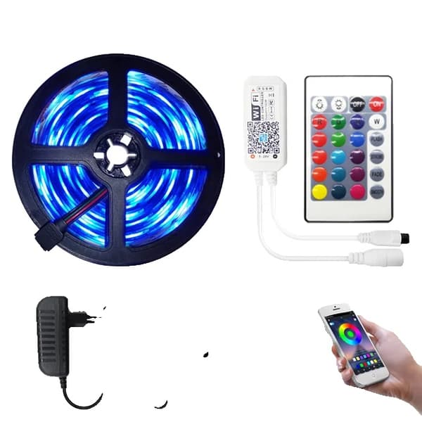 LED Strip Ljus, Bluetooth Musik Kontroll, Flexibelt Band Design, WiFi-kontroll, 15M komplett set, 5050 vattentät