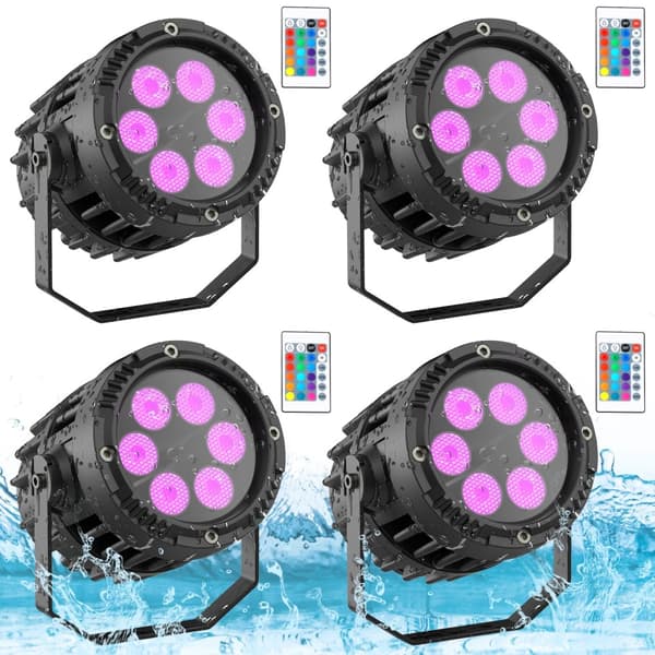 Vandtæt LED Par Lys, 20W RGB Belysning, Fjernstyret Sceneeffekt,EU Stik, 4 stykker