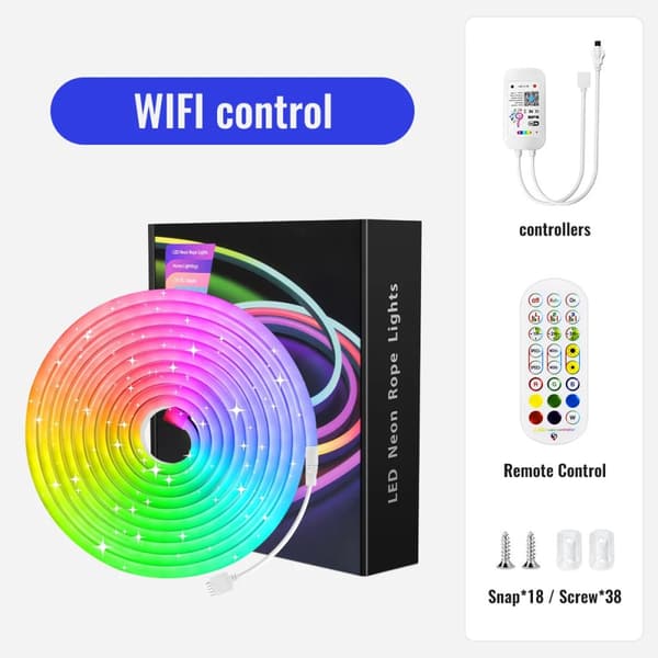 RGB Smart LED Strip Lights, Wi-Fi/Bluetooth kontrol, 108 LED'er/m, IP65 vandtæt,10m (2 ruller), Wifi