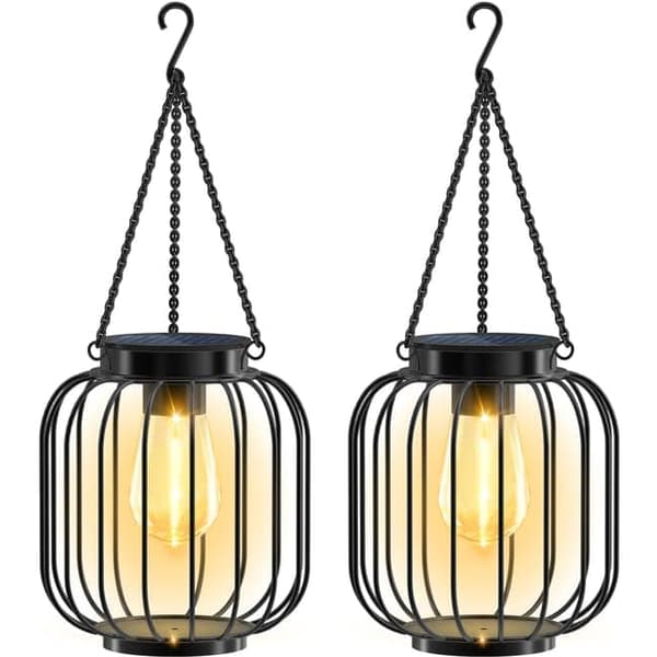 OBOSOE 2-pack Solarlyktor Utomhus i Metall, Uppgraderade Hängande LED-lampor, Vattentäta & Ljusstarka