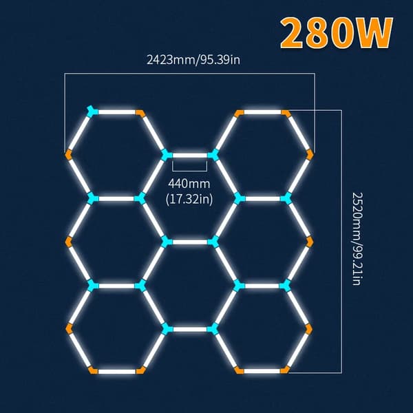 Garagebelysning, Hexagon Design, 6000-6500K Farvetemperatur, Ikke-dæmpbar,HC-2524-440