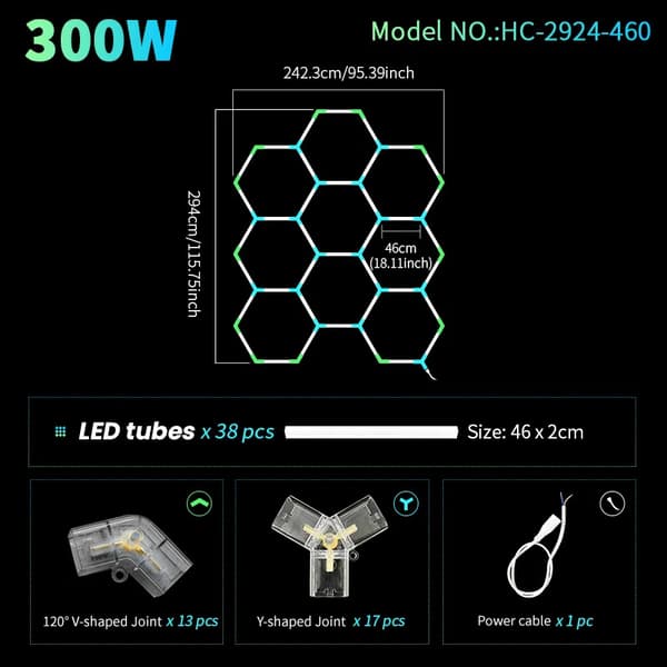 Hexagon LED Loftlampe, Forskellige Strømmuligheder, Alsidig Brug, Nem Installation,HC-2924-460