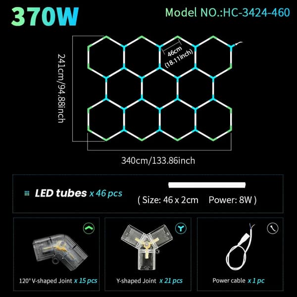 Hexagon LED Loftlampe, Forskellige Strømmuligheder, Alsidig Brug, Nem Installation,HC-3424-460