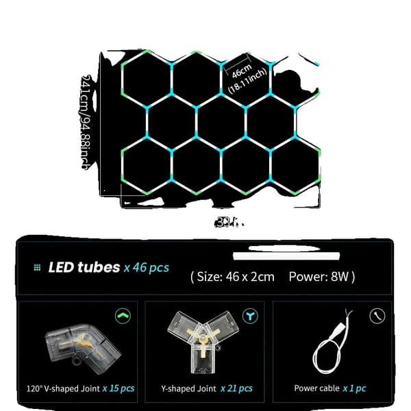 Hexagon LED Loftlampe, Forskellige Strømmuligheder, Alsidig Brug, Nem Installation,HC-3424-460