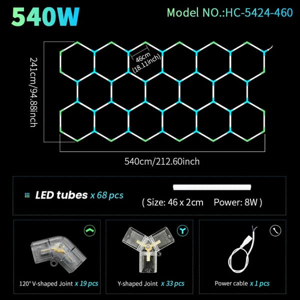 Hexagon LED Loftlampe, Forskellige Strømmuligheder, Alsidig Brug, Nem Installation,HC-5424-460