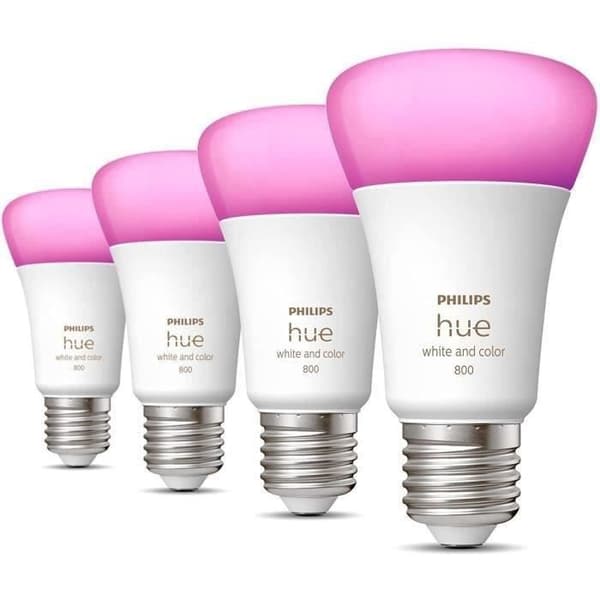 Philips Hue White &amp; Colour Ambiance, E27-ansluten LED-lampa, 60W ekvivalent, 800 lumen, Pack of 4, Bluetooth-kompatibel