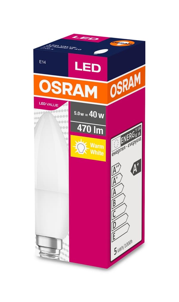 LED-pære VALUE E14 5W=40W 2700K 470lm 827 B40 220-240V mat