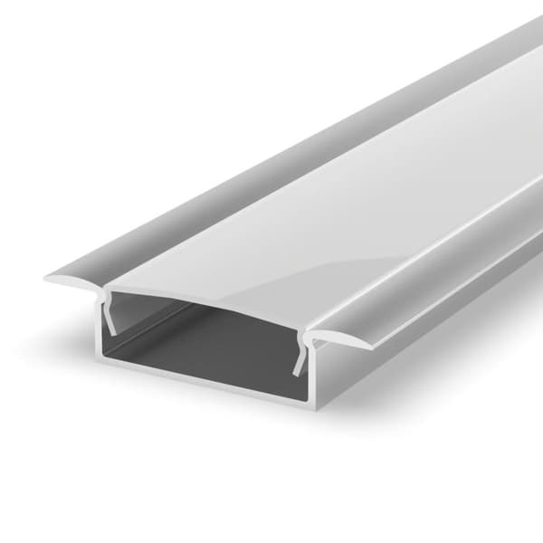 SÆT: Stor LED aluminiumsprofil 100 cm til 20 mm LED-strimler Sølv + LT14 Milky cover