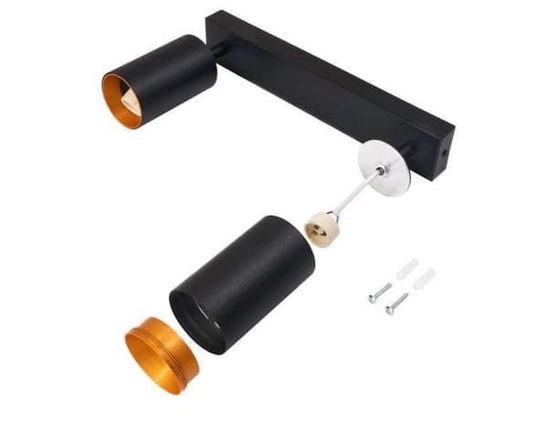 LED loftspotlight, loftslampe, vægspotlight med 2 flammer, sort til LED GU10, ERIS