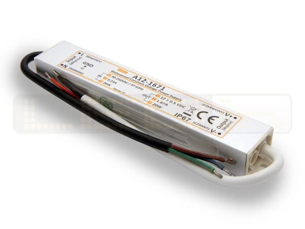 LED-virtalähde 20W, LED-muuntaja 12V 1.6A IP67 LED-nauhoille LED-nauha