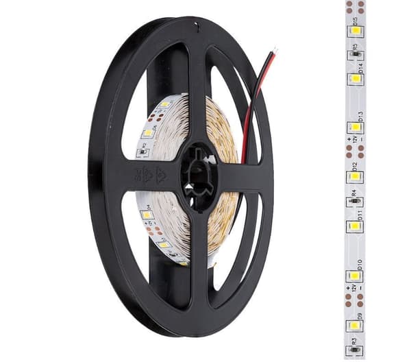 SARJA: LED-nauha, LED-nauha 3528 60 LED 4,8 W/1 m kylmä valkoinen, IP65 4 m rulla + DC-pistorasia + LED-muuntaja