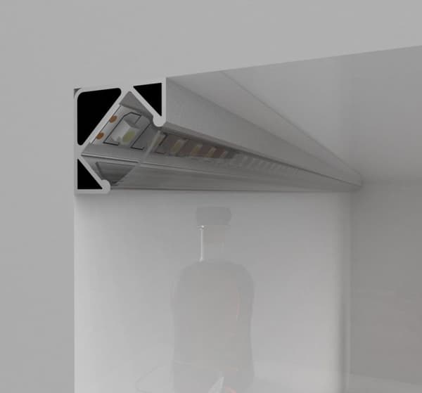 SÆT: LED-profil, LED-profil 100 cm 45° til LED-strimler, LED-profil i aluminium (uden afdækning)