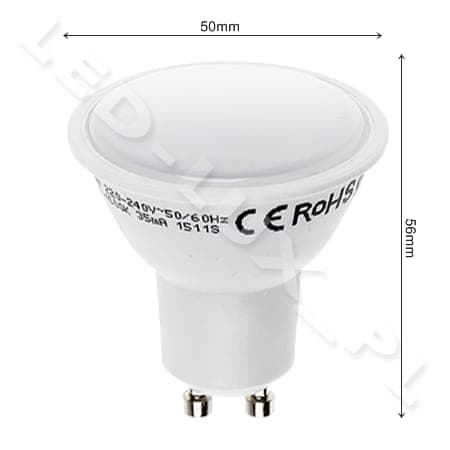 GU10 LED 5W, 6 NYE (2835) SMD LED 230V 430LM, neutral hvid