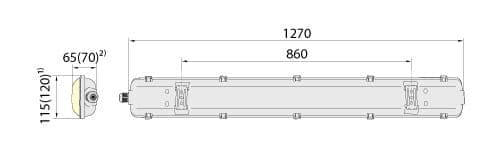 LED badekarsbelysning, IP65 LED lysstofrør, 2x T8 LED, 120 cm, ingen LED
