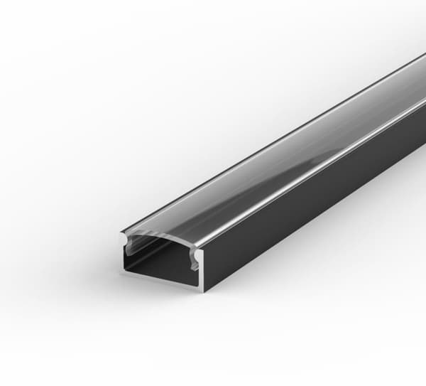 LED aluminiumsprofil 100cm til LED-strimler sort LT4 + transparent dæksel