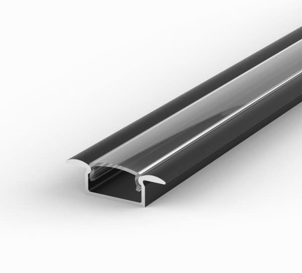 LED-alumiiniprofiili 100 cm LED-nauhoille 8-10 mm musta LT6 + läpinäkyvä kansi