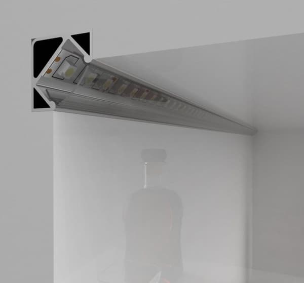 Firkantet LED-aluminiumsprofil, 100 cm 45° til 8-12 mm LED-strimler, hvid LT3-profil uden