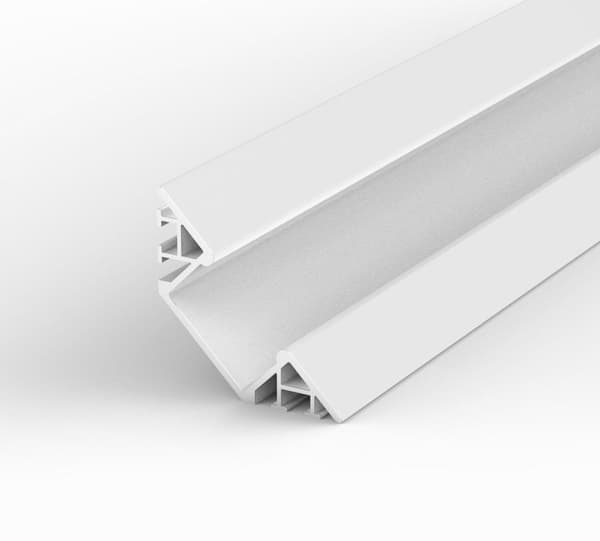 LED-profil, firkantet, aluminium, 100 cm, 45°, til 8-12 mm strips, hvid profil LT7 + matteret afdækning