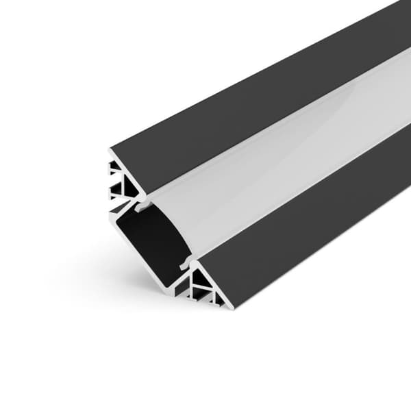 Firkantet LED-aluminiumsprofil sort, 100 cm 45° til 8-12 mm strimler, sort LT7-profil uden