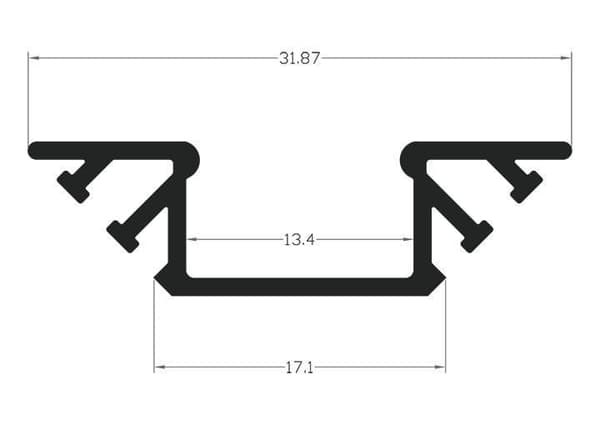 LED firkantet aluminiumsprofil, 100 cm 45° til 8-12 mm strimler, sort LT7 profil + transparent afdækning