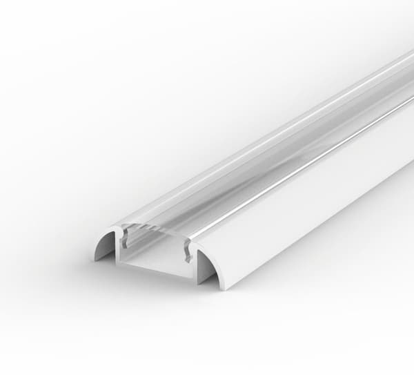 LED aluminiumsprofil, 1m hvid LED-profil til 8/10mm LED-strimler, hvid LT2 + transparent dæksel