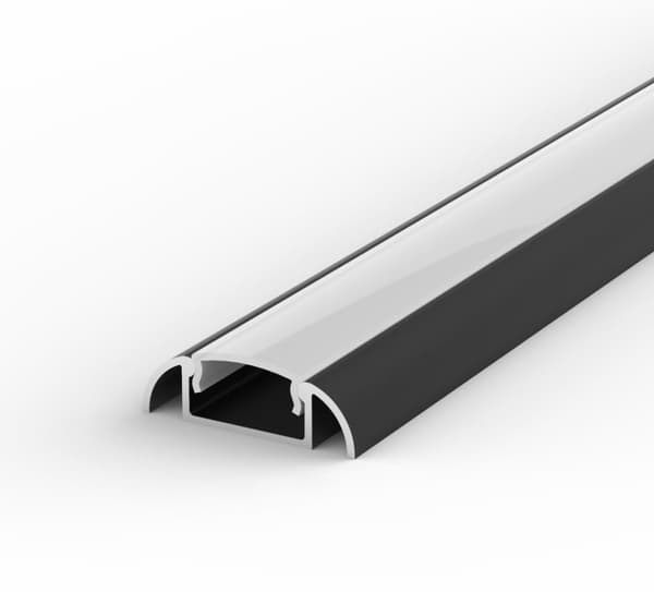 Sort LED-profil med matteret afdækning, 1 m LED-profil til 8/10 mm LED-strimler, LT2