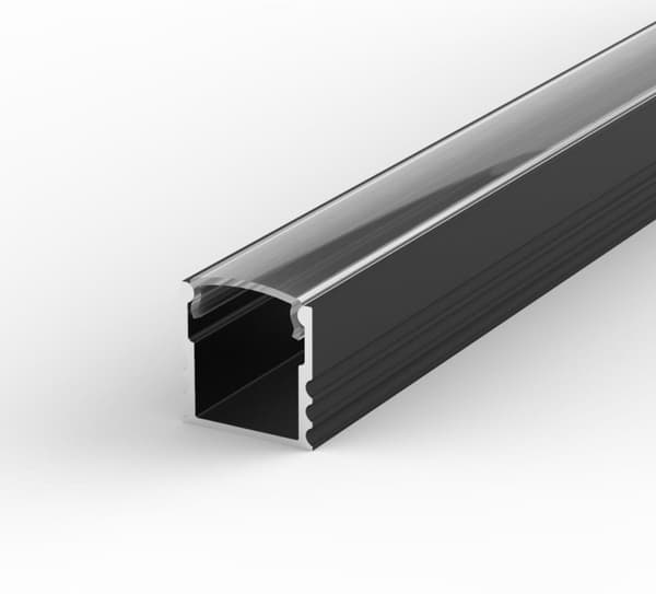 100 cm sort aluminiums LED-profil til LED-strimler sort LT5 + transparent dæksel