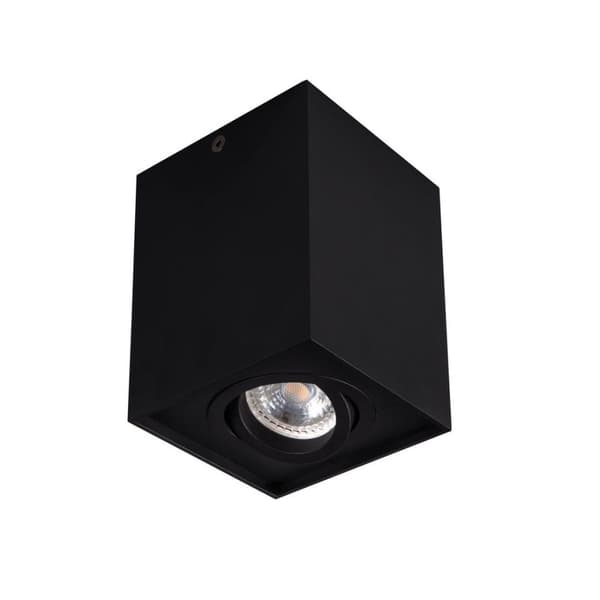 1x GU10 LED-påbygningsspotlight SORT, drejelig loftsspotlight firkantet