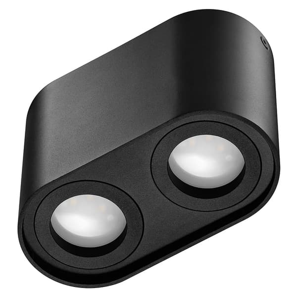 LED loftspotlight, rund, påbygningsmonteret, 2xGU10, drejelig, påbygningsmonteret, sort, LX66