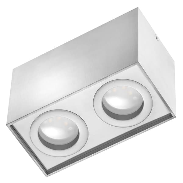 LED-kattospottivalaisin, neliönmuotoinen, pinta-asennettava, 2xGU10, käännettävä, pinta-asennettava, hopea, LX77