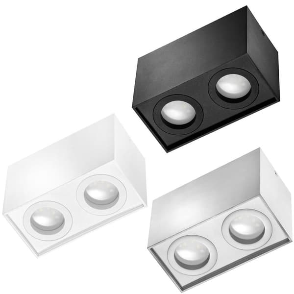 LED loftspotlight, firkantet, påbygningsmonteret, 2xGU10, drejelig, påbygningsmonteret, sort, LX77