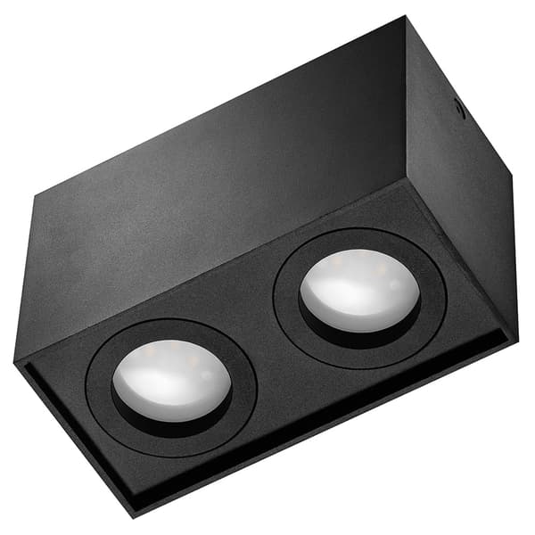 LED loftspotlight, firkantet, påbygningsmonteret, 2xGU10, drejelig, påbygningsmonteret, sort, LX77