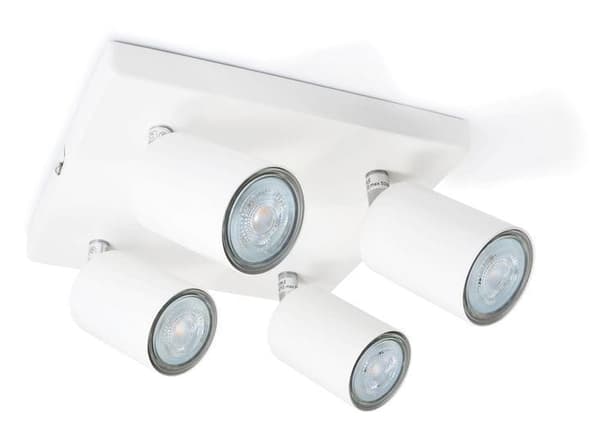 LED-lysliste, LED-loftlampe, 4 lyskilder til GU10-spotlights, drejelig, vipbar SIENA Hvid