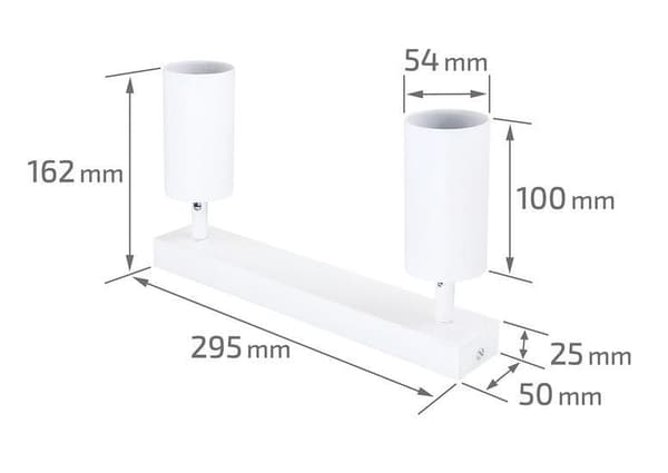 LED loftspotlight, loftslampe, vægspotlight med 2 flammer, hvid til LED GU10, KIVI
