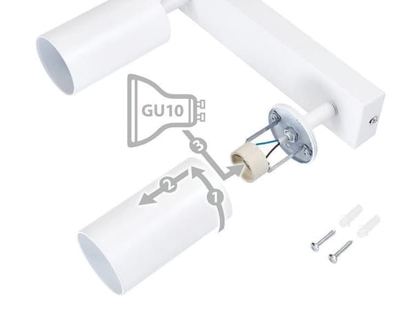 LED loftspotlight, loftslampe, vægspotlight med 3 flammer, hvid til LED GU10, KIVI
