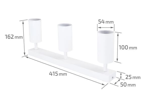 LED loftspotlight, loftslampe, vægspotlight med 3 flammer, hvid til LED GU10, KIVI