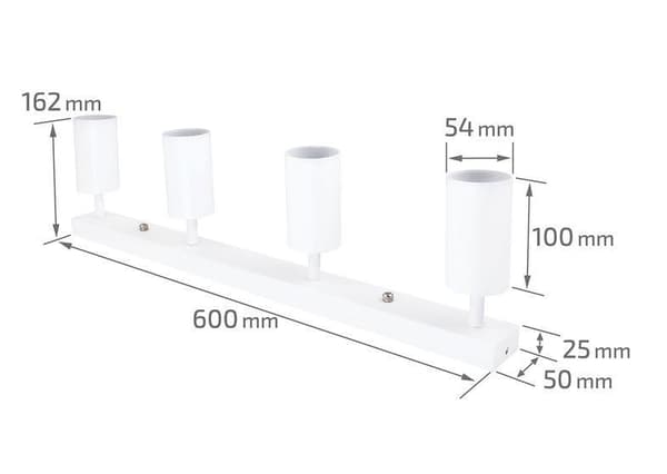 LED loftspotlight, loftslampe, vægspotlight med 4 flammer, hvid til LED GU10, KIVI
