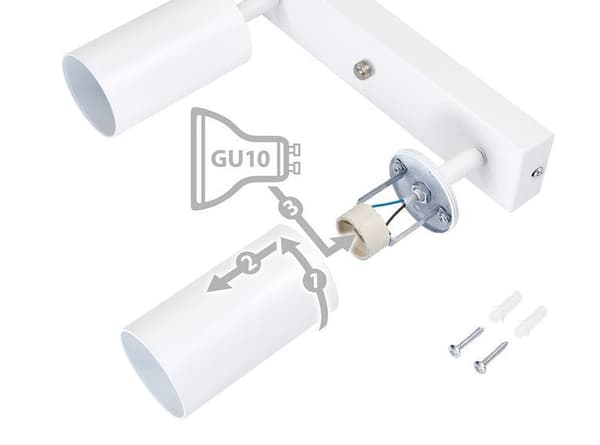 LED loftspotlight, loftslampe, vægspotlight med 4 flammer, hvid til LED GU10, KIVI