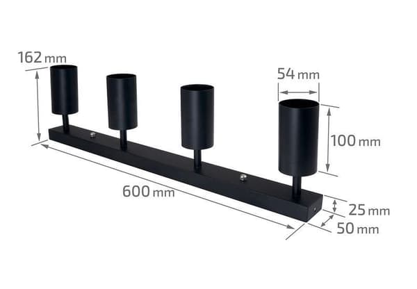 LED loftspotlight, loftslampe, vægspotlight med 4 flammer, sort til LED GU10, KIVI