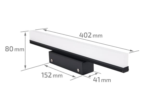 LED spejllampe 40cm, makeuplampe 10W 4000K, badeværelseslampe væglampe IP65, sort (Dafne)