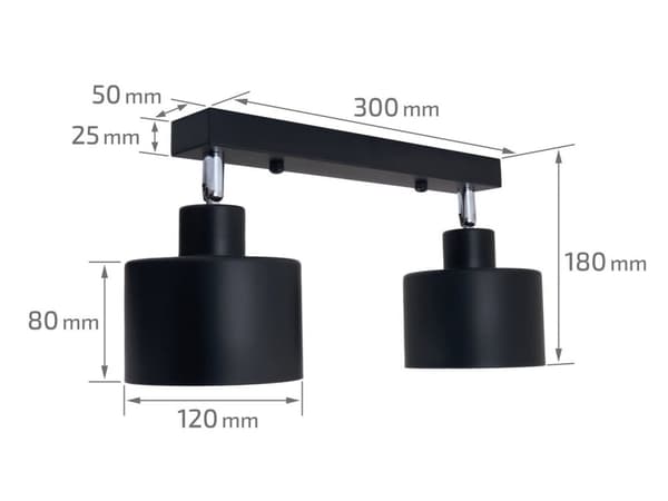 LED-loftspotlight, LED-kablet belysning, vægspotlight med 2 lyskilder, sort LED 2x E27, retro (LW22)