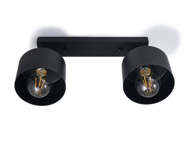 LED-loftspotlight, LED-kablet belysning, vægspotlight med 2 lyskilder, sort LED 2x E27, retro (LW22)