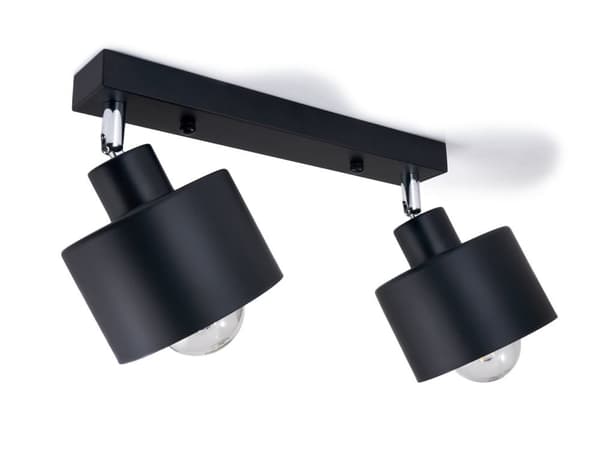 LED-loftspotlight, LED-kablet belysning, vægspotlight med 2 lyskilder, sort LED 2x E27, retro (LW22)