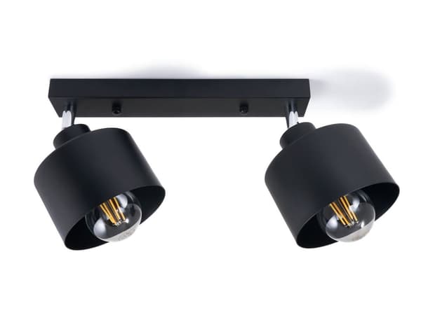 LED-loftspotlight, LED-kablet belysning, vægspotlight med 2 lyskilder, sort LED 2x E27, retro (LW22)