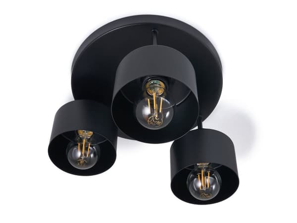 LED-loftspotlight, LED-kablet belysning, vægspotlight med 3 lyskilder, sort LED 3x E27, retro (LW15)