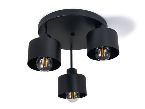 LED-loftspotlight, LED-kablet belysning, vægspotlight med 3 lyskilder, sort LED 3x E27, retro (LW15)