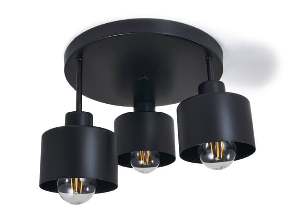 LED-loftspotlight, LED-kablet belysning, vægspotlight med 3 lyskilder, sort LED 3x E27, retro (LW15)